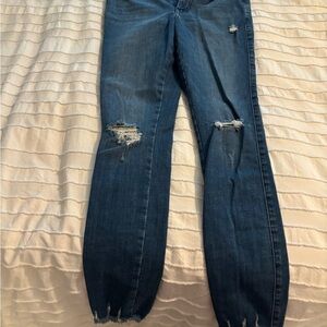 Express Blue Skinny Jeans with Distressed Details